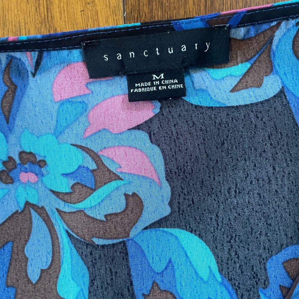 Sanctuary Medium Blouse Blue Floral Button Up V-Neck Long Sleeve Top - Picture 5 of 6